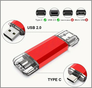 Memoria conexión 2 en 1 ("C" - "USB") / Capacidad: 128GB