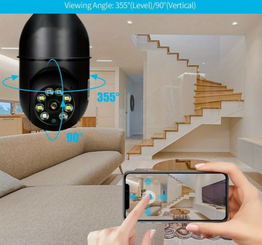 Cámara de seguridad tipo foco WiFi con giro 360°, visión nocturna y audio – Compatible con celular